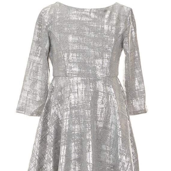 Rare Editions Girl’s Long Sleeve Shiny Silver Party Dress Size 14 - Picture 1 of 6
